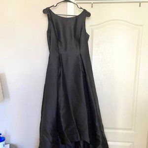 Black satin high-low evening gown